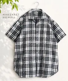 極美品MARGARET HOWELL リネンギンガムチェックシャツ リネン100