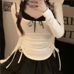 GRL フリルリボンキャミソール×ドロストトップスアンサンブル アイボリー