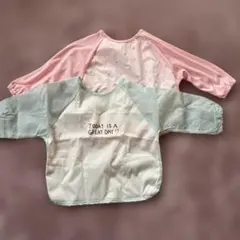 新品　袖付き　長袖　ベビーエプロン　お食事エプロン　２枚組