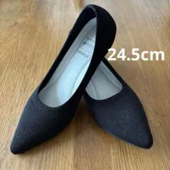 【24.5cm】steppi 黒 ポインテッドトゥ フラットシューズ