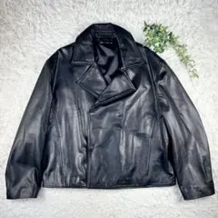【美品・大きめXL】ZARA　ダブルライダース　ラムレザージャケット　黒　メンズのサムネイル