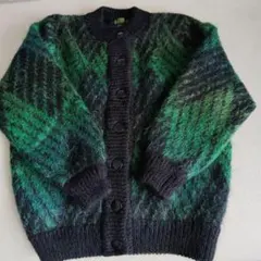 緑と黒のダイヤモンドパターンカーディガン 【未使用】