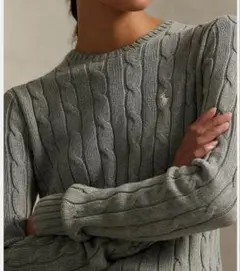 美品　ラルフローレン　ケーブル編みニット　グレー　レディースXS