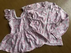 うさぎ柄フラワープリント フリル袖 ワンピース水着