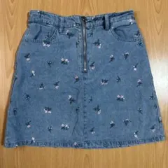 コルザ　デニムスカート　花　刺繍　台形　タイト　ミニスカート　チャック