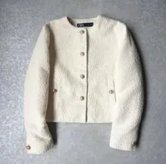 ZARA アイボリー ノーカラージャケット