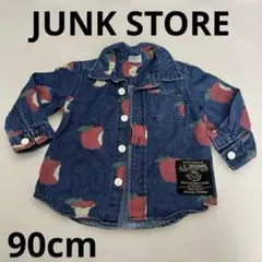 JUNK STORE★リンゴ柄シャツ・90cm・ブルー・デニム・男女兼用