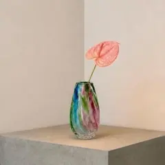 ヴィンテージ アートガラス 花瓶 フラワーベース マーブル 花器 一輪挿しのサムネイル