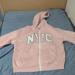 NYC ロゴ ジップアップ パーカー ピンク