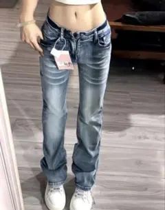 SHEIN シーイン フレアデニムパンツ XS ブルー ウォッシュ加工