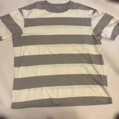 グレーとホワイトのストライプTシャツ Mサイズ