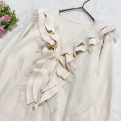 美品★ 【クノール】 ボリュームフリル ニットカーディガン (M) 長袖