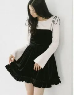 Heather ベロアフリルキャミミニワンピース　黒