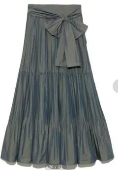 フレイアイディー　ランダムプリーツスカート　ロング ティアード カーキ　玉虫色