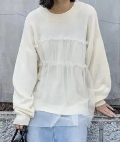 【新品】チュールフリル ドッキングプルオーバーニット