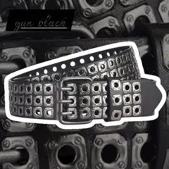 【ガンブラック】3穴リベットベルトレザー アメカジ スタッズ黒ブラックグランジ