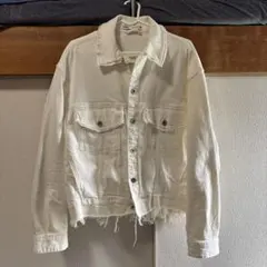 ホワイトデニムジャケット フリンジ裾