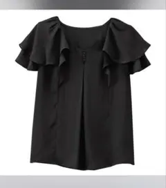 【アロッタ】シフォンフリルブラウス ブラック L