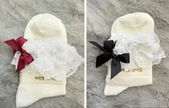 バックリボンフリルソックス　2点セット　レース　靴下 ロリータ 姫系　量産型