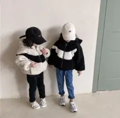 バイカラーボアジャケット　ブラック