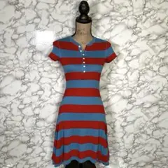 RALPH LAUREN RUGBY 　（XS） ボーダー半袖ワンピース　赤青