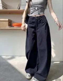 shein デニム ワイドレッグパンツ バレルレッグジーンズ　バギーパンツ