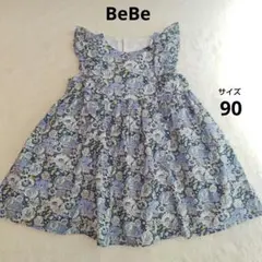 BeBe ベベ　ノースリーブ　ワンピース　リバティ　青　花柄　90のサムネイル