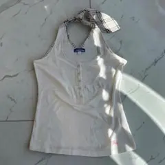 美品　バーバリーブルーレーベル　タンクトップ　ノバチェック　水色　M 美品】バーバリーブルーレーベル タンクトップ ノバチェック