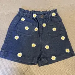 micorridしまむら花柄刺繍 デニムハーフパンツ 100cm