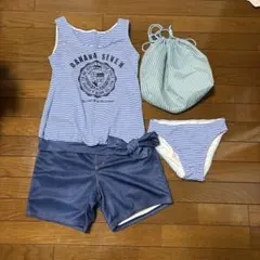 水着セット サイズ7S 青と白のストライプ　防水袋付