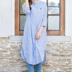 U.S. POLO ASSN. ストライプ七分袖ワンピース M