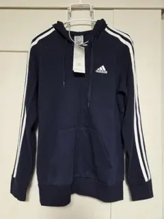 【新品】タグ付き adidas フード付き フルジップ パーカー L ネイビー