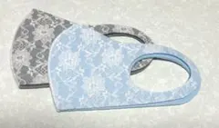 花柄レースマスク グレー&ブルー　2枚セット　ウレタンマスク