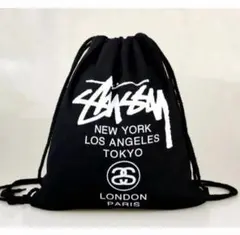 【新品・未使用】STUSSY ナップサック ブラック ロゴプリントのサムネイル