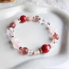 天然石ピンク　ロードナイト、アベンチュリン、ローズクォーツ、ストロベリークォーツ