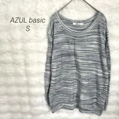 アズールベーシック ボーダー ニット 長袖 トップス グレー カジュアル 薄手