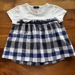 BeBe べべ チェック柄 半袖 Tシャツ 100cm