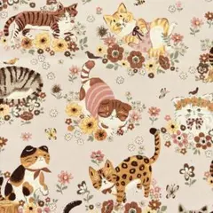 綿プリント　オックス　kokka 猫とお花
