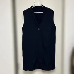 ダークブルー ノーカラー スリーブレスベスト