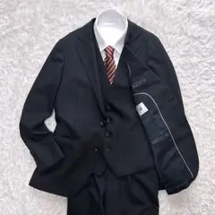 極美品✨スーツセレクト　スーツ　スリーピース　ネイビー　ストライプ　4S