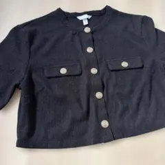 金ボタン半袖トップス　カーディガン　ツイード　ショート丈　H&M Mサイズ