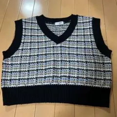 WEGO チェック柄 ニットベスト Vネック
