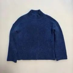 モックネックニット ウール混 ゆったり シンプル ナチュラル ブルー M