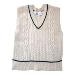ユナイテッドアローズ ハミルトンアランウール100 ケーブル編みニットベスト 白