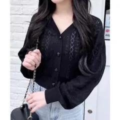 INGNI リボン柄パターンメッシュニットカーディガン イング