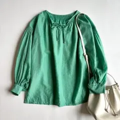 洗える♡アンタイトル＊シアー素材 袖コンブラウス　グリーン　サイズ2