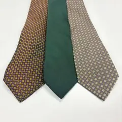 ネクタイ 3点セット アソート シルク ブラウン グリーン 無地 総柄
