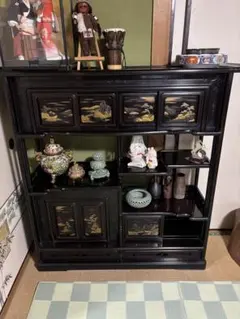 【唐木家具 飾り棚 茶棚 違い棚 彫刻 伝統工】（180cm） ＊アンティーク アンティーク 棚 唐木家具 飾り棚 茶棚 違い棚 彫刻 - メルカリ