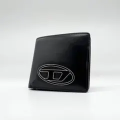 極美品✨DIESEL　二つ折り財布　Dロゴ　メタルロゴ　レザー　ブラック　正規品