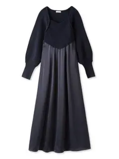 【美品】FRAY I.D スクエアーネックコンビワンピース ネイビー